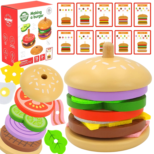 WOOPIE GREEN Puidust Burgeri restoranipuzzle lastele 15 tk FSC sertifitseeritud