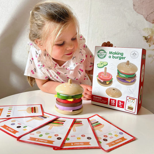 WOOPIE GREEN Puidust Burgeri restoranipuzzle lastele 15 tk FSC sertifitseeritud