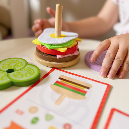 WOOPIE GREEN Puidust Burgeri restoranipuzzle lastele 15 tk FSC sertifitseeritud