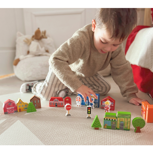 TOOKY TOY puidust hoonete ja figuuride komplekt City
