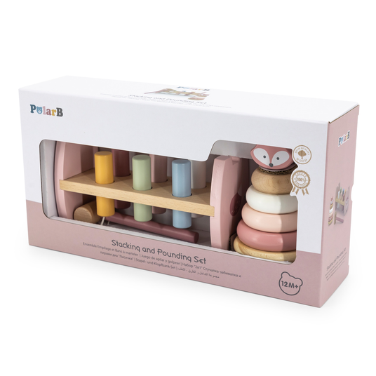 VIGA PolarB komplekt Puidust püramiid + vasar Montessori Fox