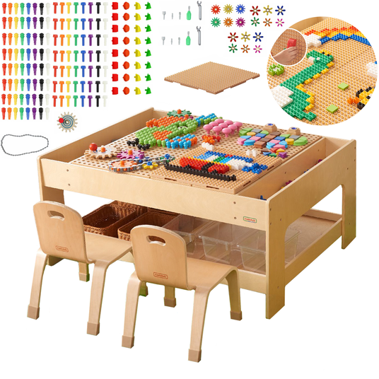 MASTERKIDZ puidust õppetöölaud + STEM WALL ACCESSORIES + 135 telliskivi