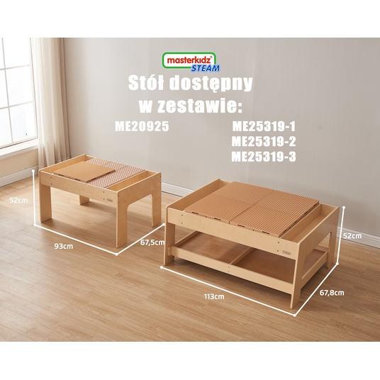 MASTERKIDZ puidust õppetöölaud + STEM WALL ACCESSORIES + 135 telliskivi