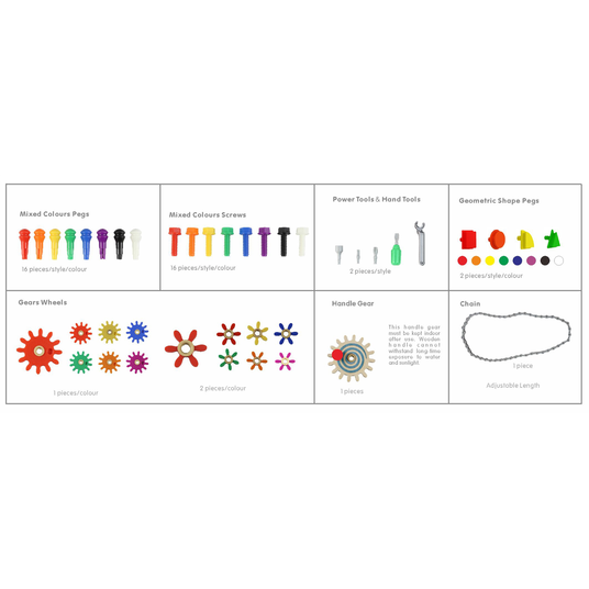 MASTERKIDZ puidust õppetöölaud + STEM WALL ACCESSORIES + 135 telliskivi