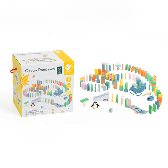 CLASSIC WORLD Puidust doomino loogikarada Takistusmõistatus Montessori 100 el.