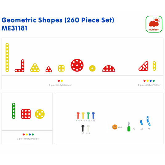 MASTERKIDZ geomeetriliste kujundplokkide komplekt STEM seinapaneelidele 260 el.