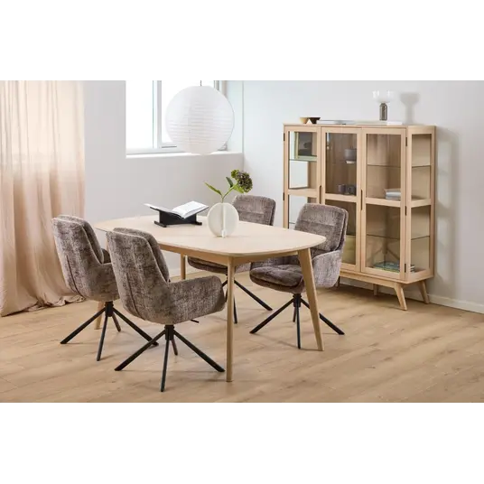Marte display cabinet, Top oak veneer white pigm, Base oak veneer white pigm, 140x40x148 cm