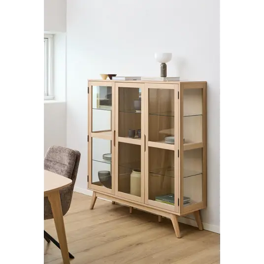 Marte display cabinet, Top oak veneer white pigm, Base oak veneer white pigm, 140x40x148 cm
