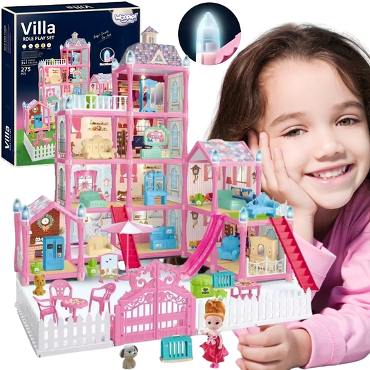WOOPIE Villa nukumaja koos tarvikutega ja valgustatud nukk 275el.