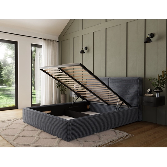 Pesillo Bed + Metal Frame/Gas Lift/Storage 140x200, Modern, Dark gray