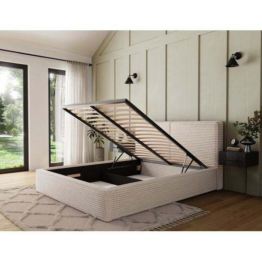 Pesillo Bed + Metal Frame/Gas Lift/Storage 140x200, Modern, Beige