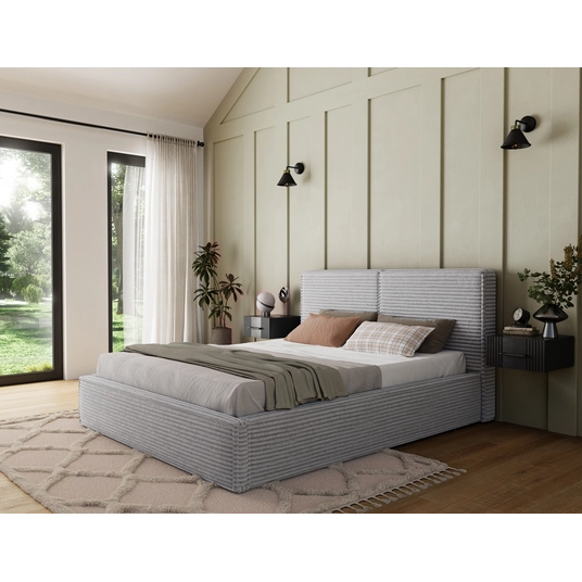 Pesillo Bed + Metal Frame/Gas Lift/Storage 160x200, Modern, Light gray