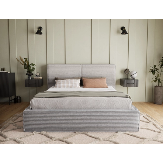 Pesillo Bed + Metal Frame/Gas Lift/Storage 160x200, Modern, Light gray
