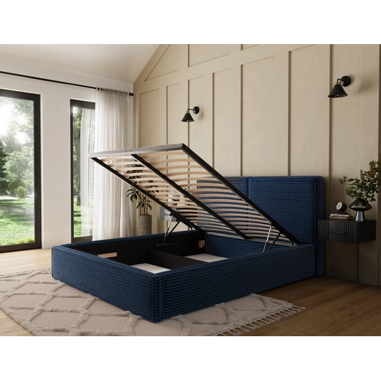 Pesillo Bed + Metal Frame/Gas Lift/Storage 160x200, Modern, Dark blue