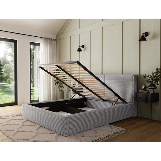 Pesillo Bed + Metal Frame/Gas Lift/Storage 180x200, Modern, Light gray