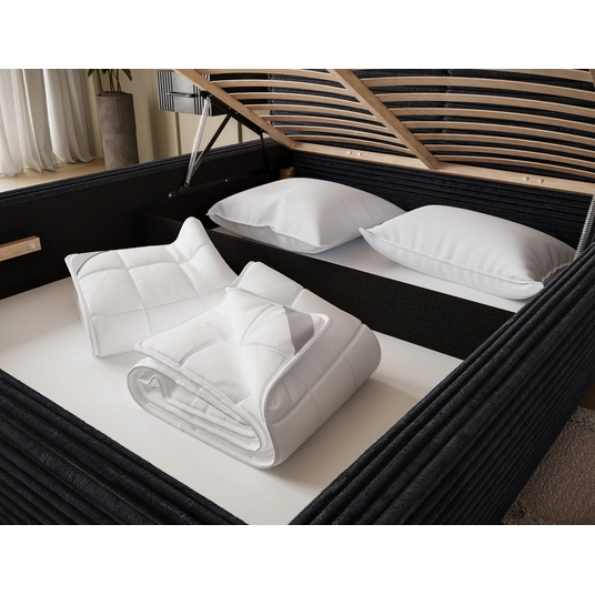 Pesillo Bed + wooden frame/ standard lift/ bedding box 180x200, Modern, Black