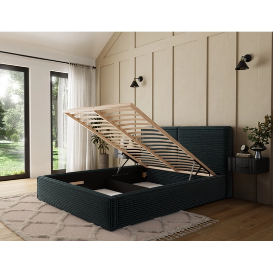 Pesillo Bed + wooden frame/ standard lift/ bedding box 140x200, Modern, Dark green