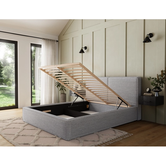 Pesillo Bed + wooden frame/ standard lift/ bedding box 160x200, Modern, Light gray