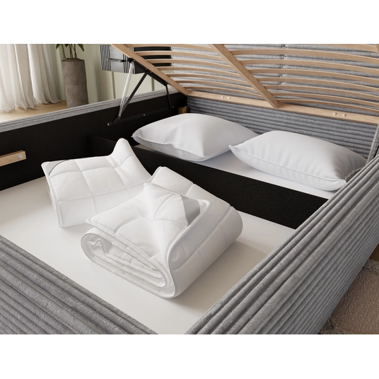 Pesillo Bed + wooden frame/ standard lift/ bedding box 160x200, Modern, Light gray