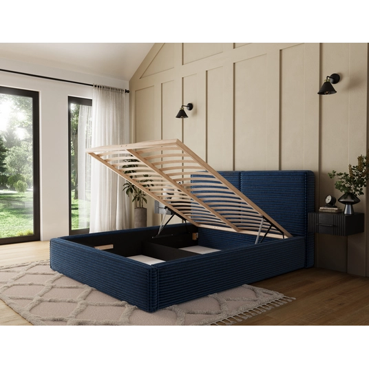 Pesillo Bed + wooden frame/ standard lift/ bedding box 160x200, Modern, Dark blue