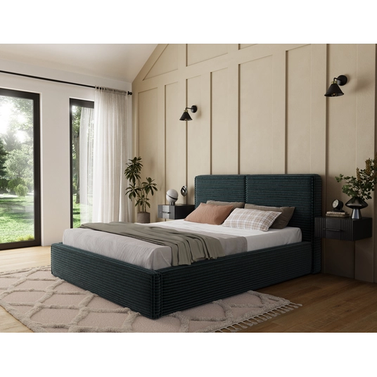Pesillo Bed + wooden frame/ standard lift/ bedding box 180x200, Modern, Dark green