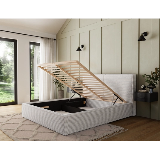 Pesillo Bed + wooden frame/ standard lift/ bedding box 160x200, Modern, White