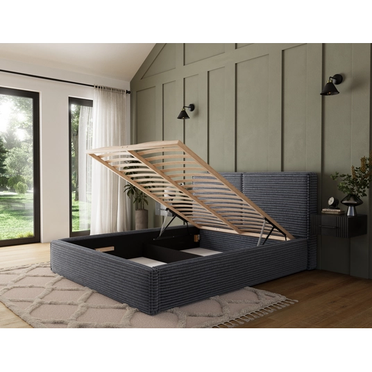 Pesillo Bed + wooden frame/ standard lift/ bedding box 180x200, Modern, Gray