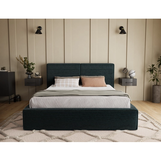 Pesillo Bed + wooden frame/ standard lift/ bedding box 160x200, Modern, Dark green