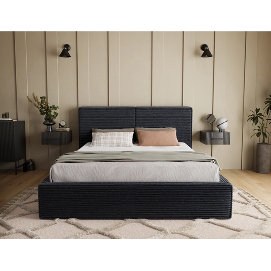 Pesillo Bed + wooden frame/ standard lift/ bedding box 140x200, Modern, Black