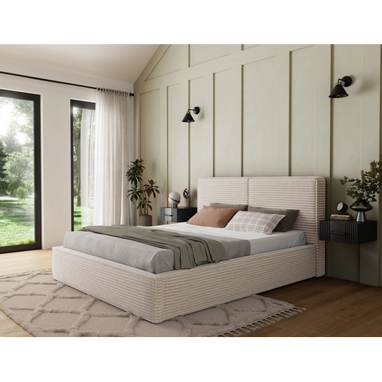 Pesillo Bed + wooden frame/ standard lift/ bedding box 180x200, Modern, Beige
