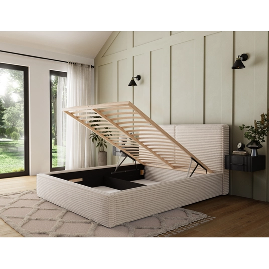 Pesillo Bed + wooden frame/ standard lift/ bedding box 180x200, Modern, Beige