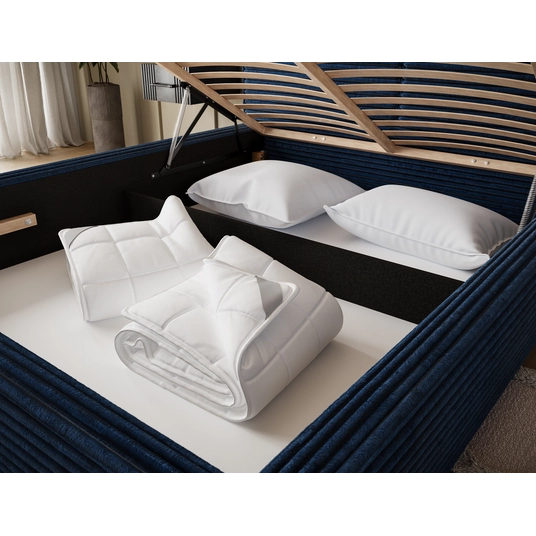Pesillo Bed + wooden frame/ standard lift/ bedding box 180x200, Modern, Dark blue