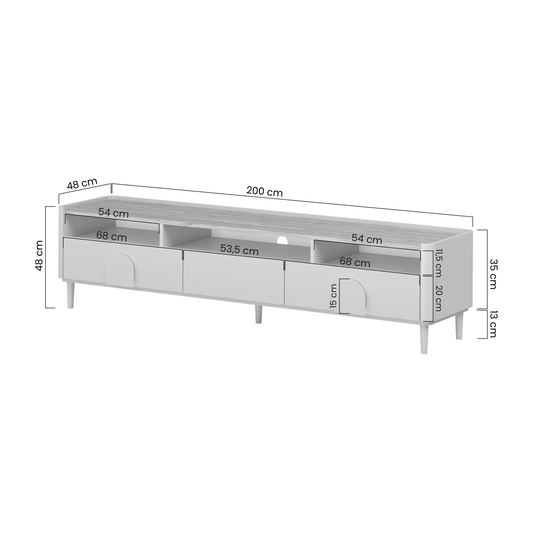 Tv Set Amilio 200 Cm - Eucalyptus / Baltic Dune Oak / Natural Oak Handles / Eucalyptus Legs