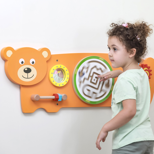 VIGA Sensory Board Manipulative Teddy Bear FSC sertifitseeritud Montessori