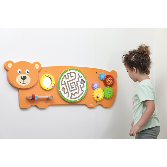 VIGA Sensory Board Manipulative Teddy Bear FSC sertifitseeritud Montessori