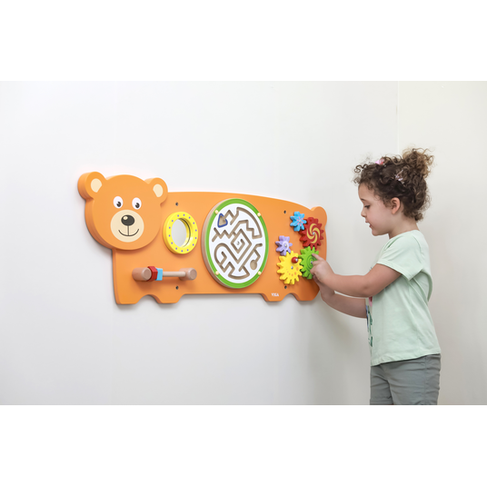VIGA Sensory Board Manipulative Teddy Bear FSC sertifitseeritud Montessori