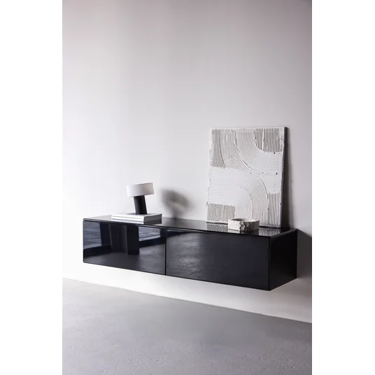 Fristad TV Stand 160x45x35 cm - MDF with Black Glossy PU Lacquer Painting