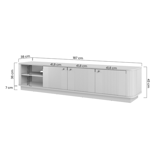 TV komplekt Vesper 187 cm avatud riiulitega - must / kuldsed käepidemed
