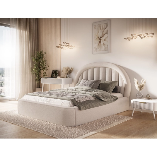Tapedo Bed + Metal Frame/Gas Lift/Storage 140x200, Modern, Beige