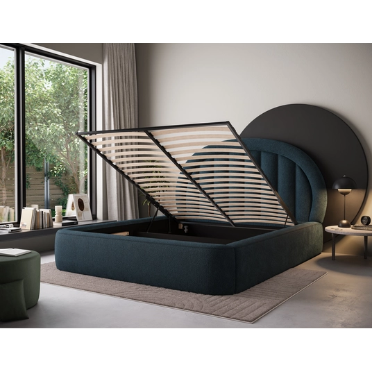 Tapedo Bed + Metal Frame/Gas Lift/Storage 140x200, Modern, Dark Blue