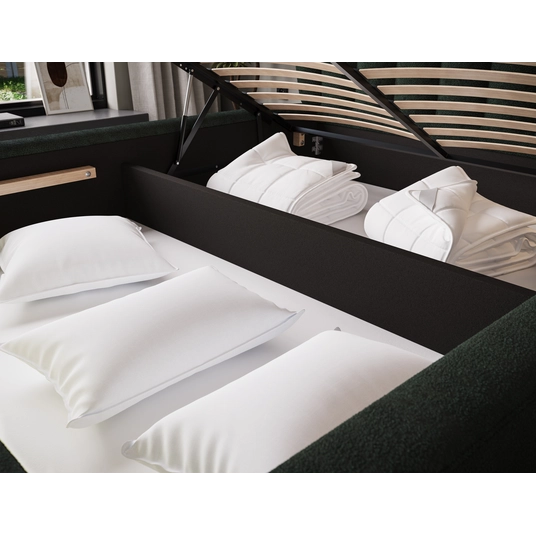 Tapedo Bed + Metal Frame/Gas Lift/Storage 140x200, Modern, Dark Green