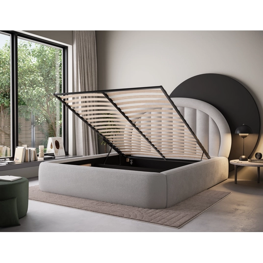 Tapedo Bed + Metal Frame/Gas Lift/Storage 180x200, Modern, Light grey