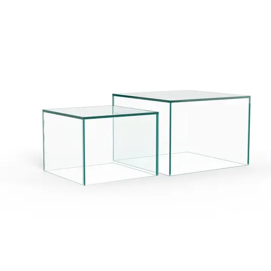 Dice coffee table set, Top glass crystal clear, Base glass crystal clear, 50x50x35 cm