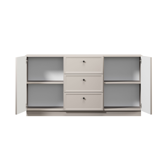 Chest Of Doors Lorini 150 Cm With 3 Drawers - Cashmere / Black Handles
