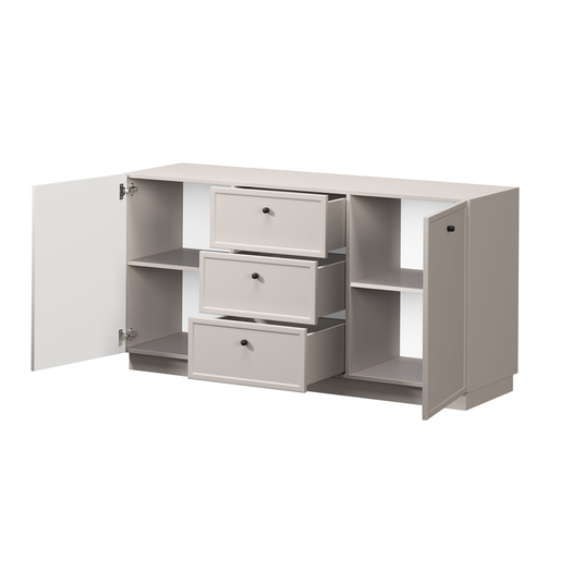 Chest Of Doors Lorini 150 Cm With 3 Drawers - Cashmere / Black Handles
