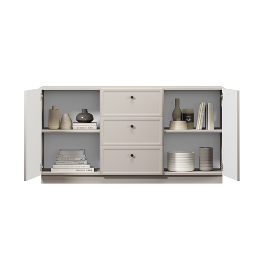 Chest Of Doors Lorini 150 Cm With 3 Drawers - Cashmere / Black Handles