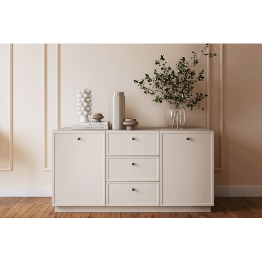 Chest Of Doors Lorini 150 Cm With 3 Drawers - Cashmere / Black Handles