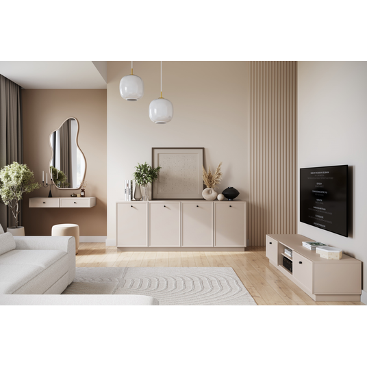 Chest Of Doors Lorini 200 Cm - Cashmere / Black Handles