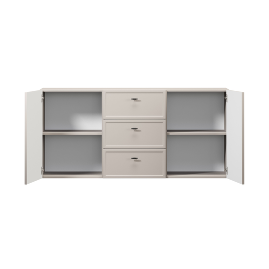 Chest Of Doors Wall Mounted Lorini 150 Cm With 3 Drawers - Cashmere / Black Handles T-bar