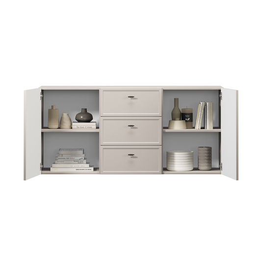 Chest Of Doors Wall Mounted Lorini 150 Cm With 3 Drawers - Cashmere / Black Handles T-bar